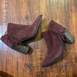 Lucky Brand Women's Burgundy Suede Fringe Ankle Boots